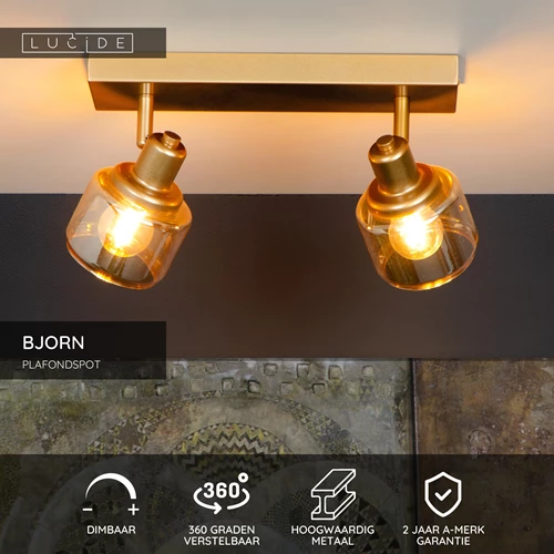 Lucide BJORN - Plafondspot - 2xE14 - Mat Goud / Messing - USP